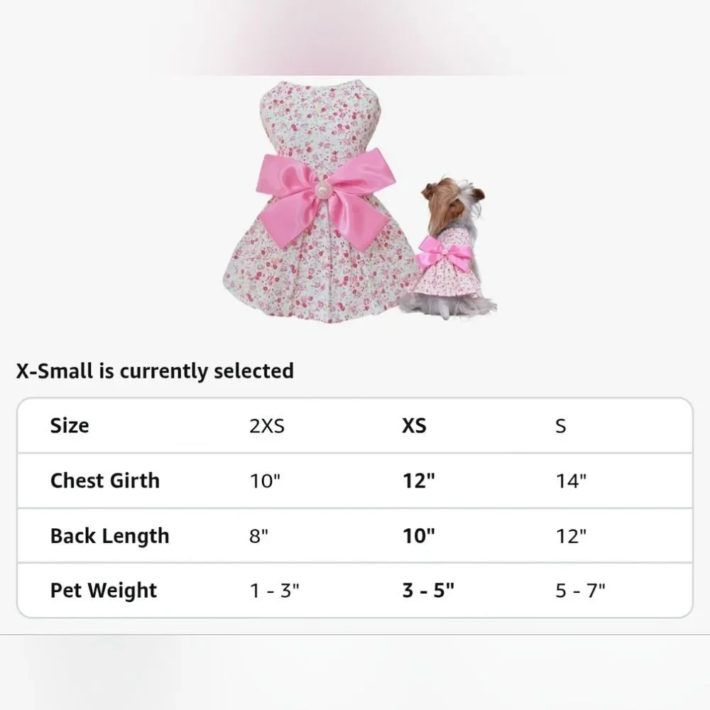 Xiharoom NWOT White Ditsy Floral Dog/Pet Dress with Pink Bow